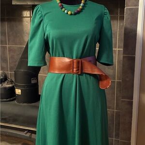 Who What Wear Green Midi Dress with Brown Belt